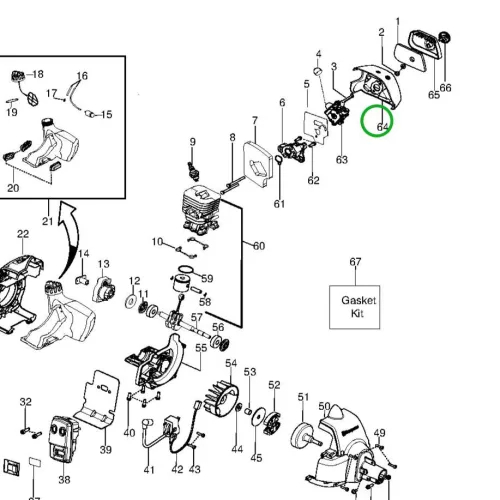 Husqvarna légszűrőtartó 125RJ, 128R, 128C, 128LDX fűkaszához robbantott ábra