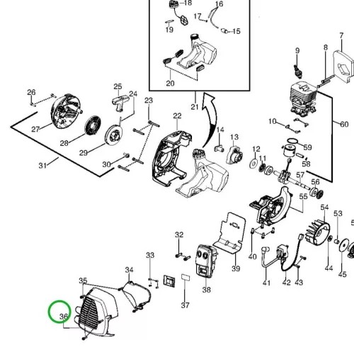 Husqvarna kipufogóvédő rács készlet 125RJ, 128R, 128C fűkaszához robbantott ábra