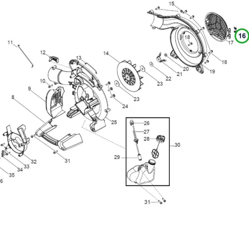 Husqvarna szívófedél rugó 125B, 125BVx lombfúvóhoz robbantott ábra