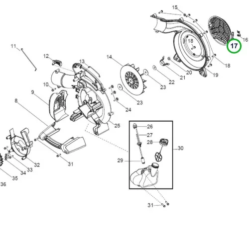 Husqvarna szívófedél 125B, 125BVx lombfúvóhoz robbantott ábra
