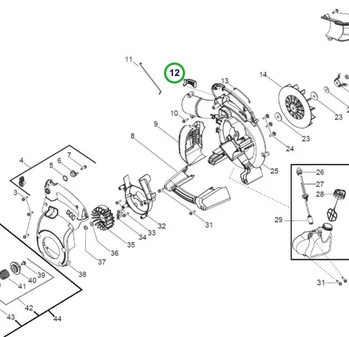 Husqvarna gázkar 125B, 125BVx lombfúvóhoz robbantott ábra