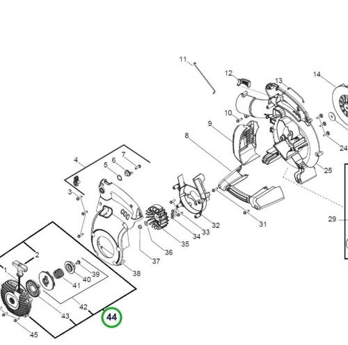 Husqvarna berántóház komplett 125B, 125BVx lombfúvóhoz robbantott ábra