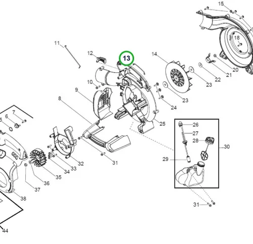 Husqvarna földelővezeték 125B, 125BVx lombfúvóhoz robbantott ábra