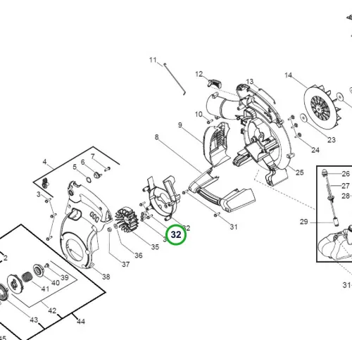 Husqvarna lendkerék csigaház 125B, 125BVx lombfúvóhoz robbantott ábra