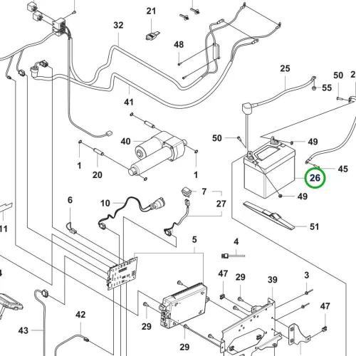 Husqvarna akkumulátor 12V 28Ah P 524X, R 318X riderhez robbantott ábra