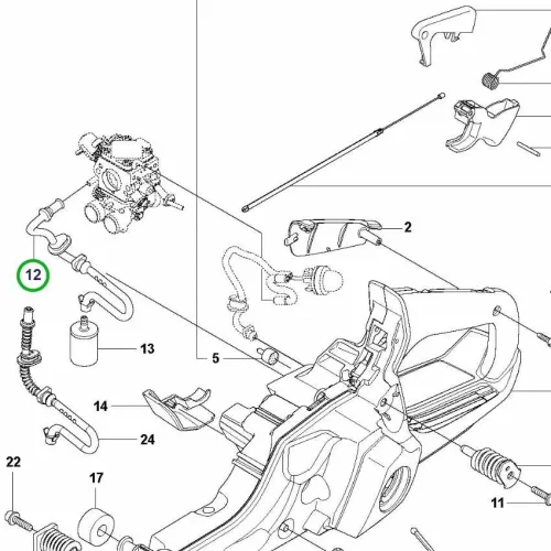 Husqvarna benzincső 555, 560 XP, 545, 550 XP láncfűrészhez robbantott ábra