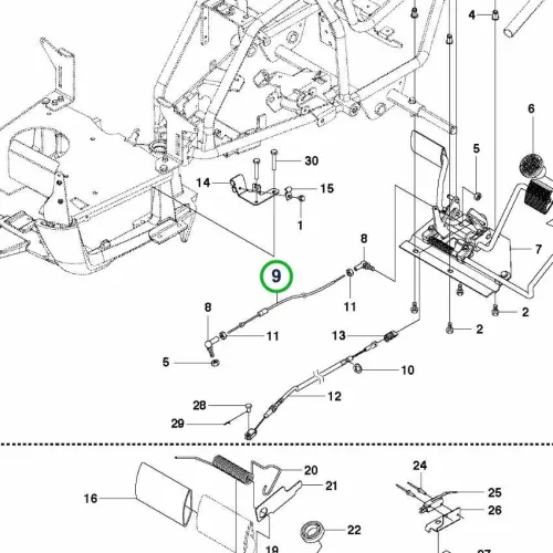 Husqvarna hajtásvezérlő bowden R 112C, R 112iC riderhez robbantott ábra