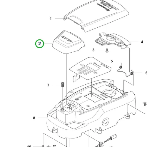 Husqvarna stop gomb Automower 305, 308, 105 robotfűnyíróhoz robbantott ábra