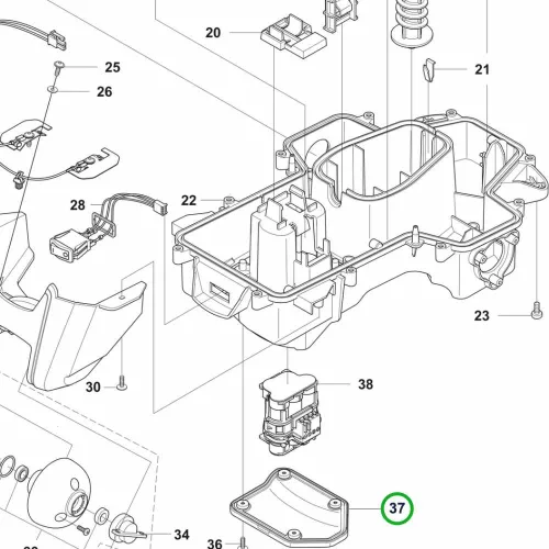 Husqvarna akkumulátorfedél Automower 305, 308, 105 robotfűnyíróhoz robbantott ábra