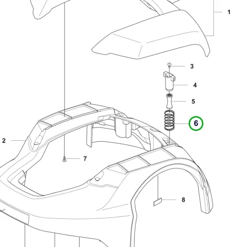 Husqvarna emelésérzékelő rugó Automower 305, 308, 105 robotfűnyíróhoz robbantott ábra