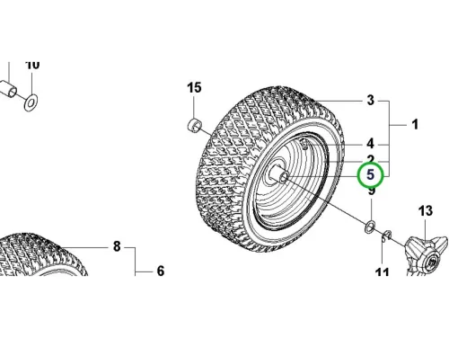 Husqvarna nylon csapágy kerékhez R 112iC riderhez robbantott ábra