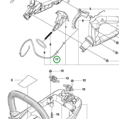 Husqvarna gázbowden komplett 522HDR75X, 522HD60X sövényvágóhoz robbantott ábra