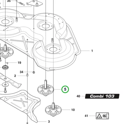Husqvarna késtengely ház egység 166 mm R 214TC, R 214C riderhez robbantott ábra