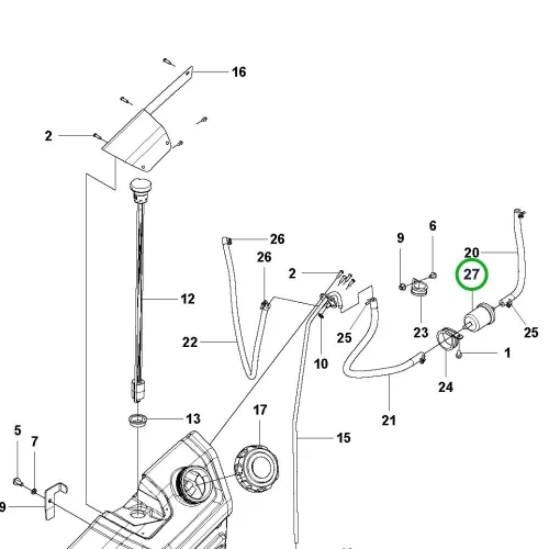 Husqvarna üzemanyag előszűrő P 525D, P 525DX, P 535HX riderhez robbantott ábra