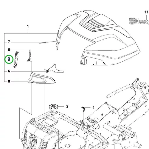 Husqvarna oldalburkolat bal R 214TC, R 216T AWD, R 318X riderhez robbantott ábra