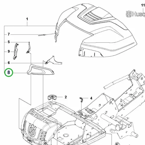 Husqvarna oldalburkolat jobb R 214TC, R 216T AWD, R 318X riderhez robbantott ábra