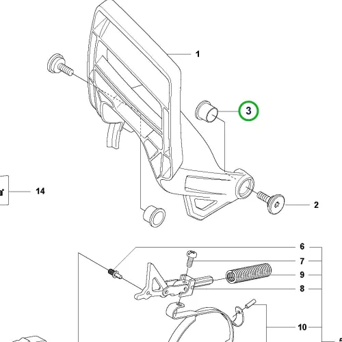 Husqvarna kuplungfedél persely 555, 545, 550 XP, 562 XP láncfűrészhez robbantott ábra