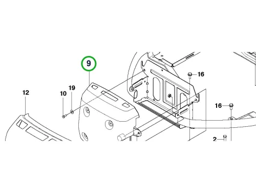 Husqvarna kipufogódob bal R 214TC, R 318X, R 316TX AWD riderhez robbantott ábra