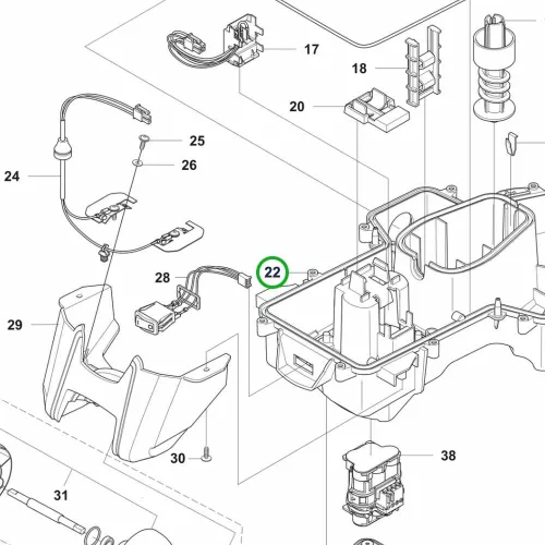 Husqvarna alsó váz készlet tömítéssel Automower 305 robotfűnyíróhoz robbantott ábra