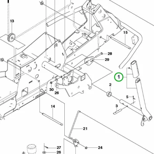 Husqvarna vágóasztal emelőkar markolattal R 214TC, R 216 riderhez robbantott ábra