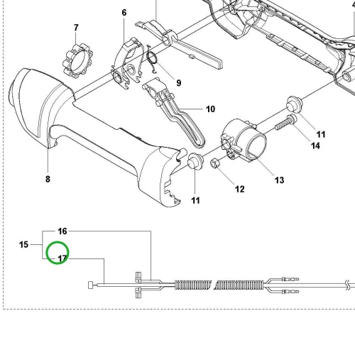 Husqvarna gázbowden 525HE3, 525HE4, 525PT5S sövényvágóhoz robbantott ábra