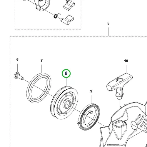 Husqvarna berántó kötéldob 525PT5S ágvágóhoz robbantott ábra