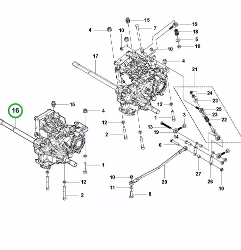 Husqvarna hidrosztatikus váltó KTM23LC P 525D, P 525DX riderhez robbantott ábra