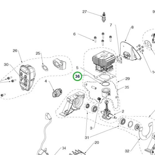 Husqvarna dugattyúgyűrű 129C, 129LK szegélyvágóhoz robbantott ábra
