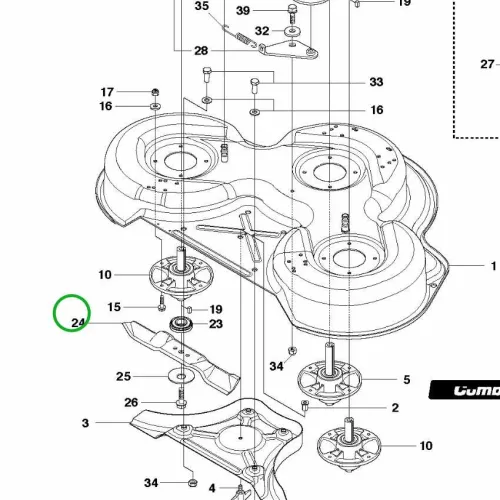 Husqvarna fűnyírókés 36 cm R 214C, R 216 AWD, R 320 AWD riderhez robbantott ábra
