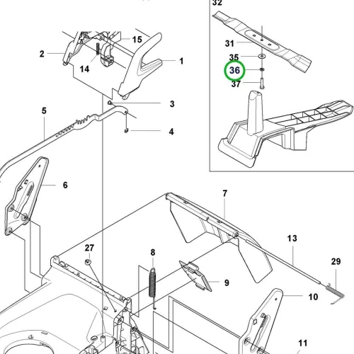 Husqvarna rugós alátét késcsavarhoz LC 247i, LC 347iVX fűnyíróhoz robbantott ábra