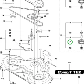 Husqvarna csapágyház Combi 122 R 422Ts AWD riderhez robbantott ábra