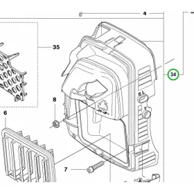 Husqvarna légszűrő tartó komplett 555RXT, 555FXT fűkaszához robbantott ábra