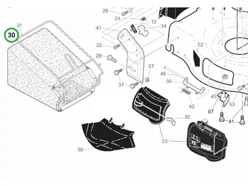 Husqvarna fűgyűjtőzsák összeszerelve LC 356V, LC 56 fűnyíróhoz robbantott ábra