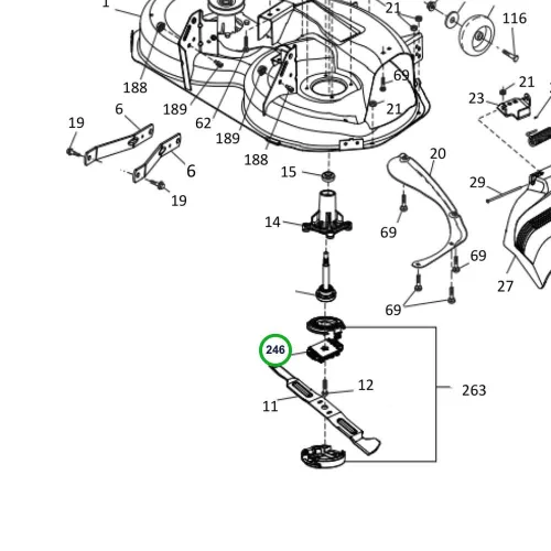 Husqvarna késtartó vágóasztal TS 342, TC 342, TS 346 fűnyírótraktorhoz robbantott ábra