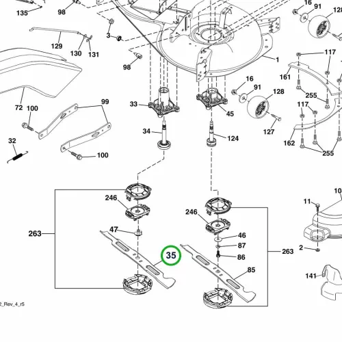 Husqvarna fűnyírókés 107 cm bal Revolution TC 342 fűnyírótraktorhoz robbantott ábra