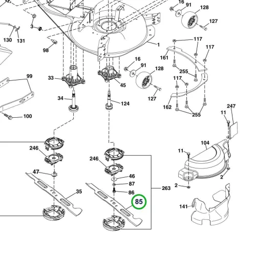 Husqvarna fűnyírókés 107 cm jobb Revolution TC 342 fűnyírótraktorhoz robbantott ábra