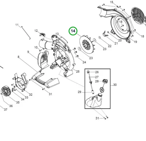 Husqvarna agyas járókerék 125B, 125BVx lombfúvóhoz robbantott ábra
