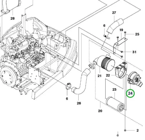 Husqvarna légszűrőbetét végfedéllel P 520D, P 520DX riderhez robbantott ábra