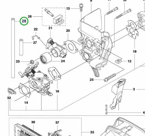 Husqvarna egyenes benzincső 190 mm 555RXT, 555FXT fűkaszához robbantott ábra