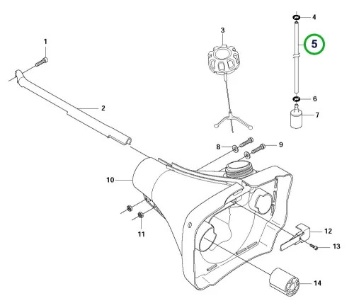 Husqvarna benzincső tartályhoz 280 mm 345FX, 343R fűkaszához robbantott ábra