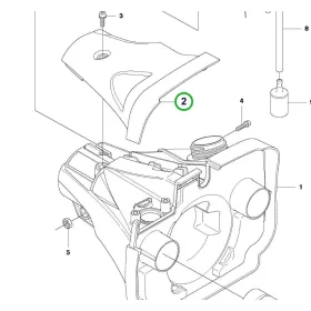 Husqvarna üzemanyagtartály burkolat 555RXT, 555FXT fűkaszához robbantott ábra