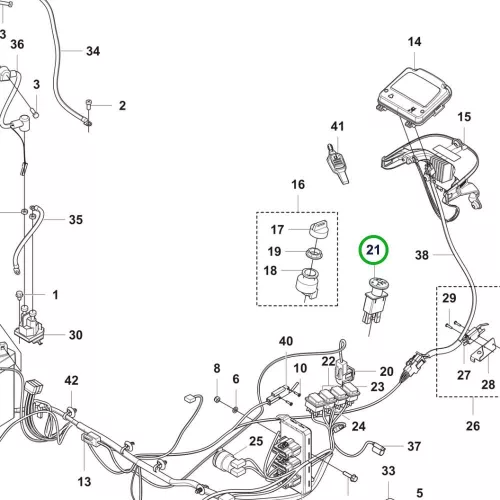 Husqvarna PTO kapcsoló 8 kivezetésű R 418TsX AWD riderhez robbantott ábra