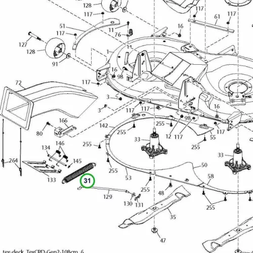 Husqvarna vágóasztal húzórugó TC 242T, Z448 fűnyírótraktorhoz robbantott ábra
