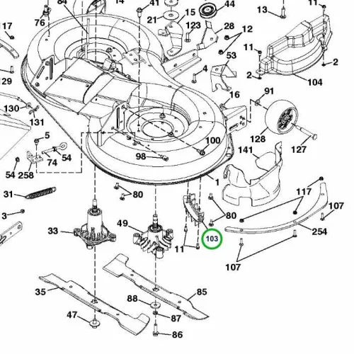 Husqvarna vágóasztal első védőlemez TC 338, TC 138 fűnyírótraktorhoz robbantott ábra