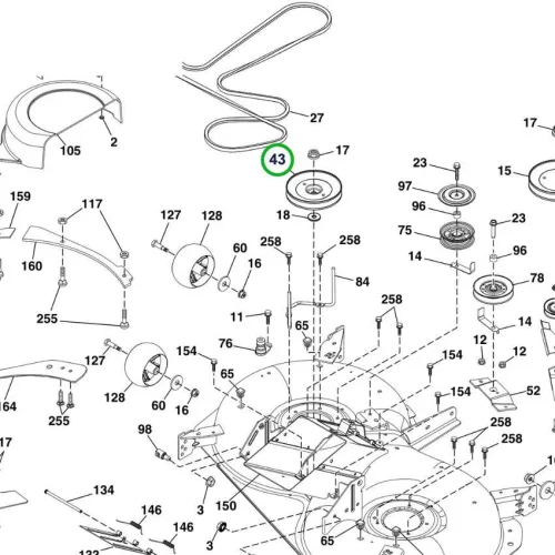 Husqvarna szíjtárcsa 5,438 col CTH 184T, TC 142 fűnyírótraktorhoz robbantott ábra