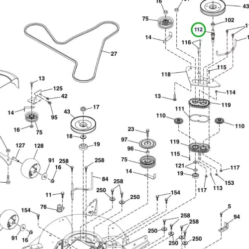 Husqvarna hajtóműház adapter tengely TC 342, TC 338 fűnyírótraktorhoz robbantott ábra