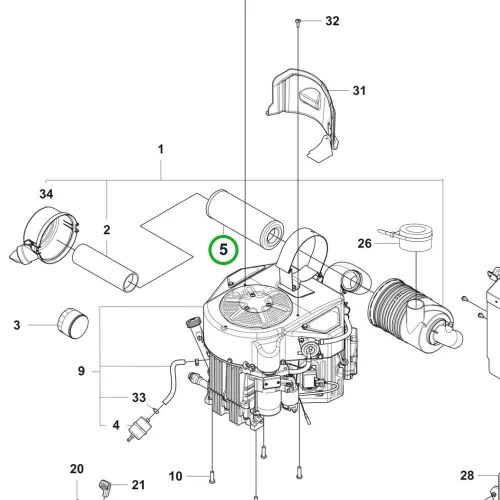 Husqvarna légszűrő Kawasaki motorhoz P 524X riderhez robbantott ábra