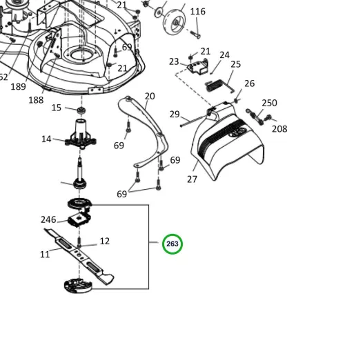 Husqvarna fedél komplett vágóasztal TS 342, TC 342 fűnyírótraktorhoz robbantott ábra