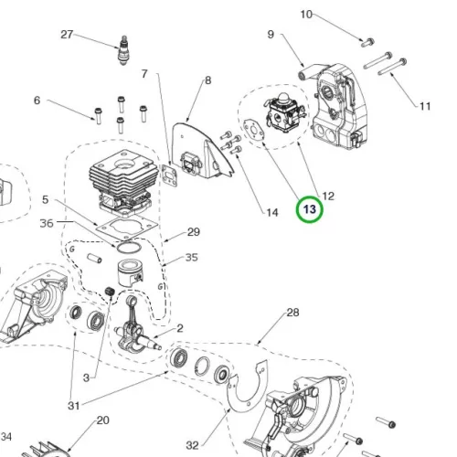 Husqvarna motortömítés 13. pozíció 129C, 129LK szegélyvágóhoz robbantott ábra