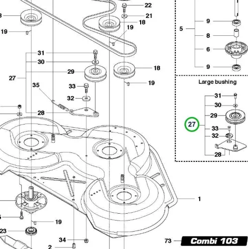 Husqvarna szíjfeszítő kar 30 mm régebbi Combi 112 P 524 riderhez robbantott ábra